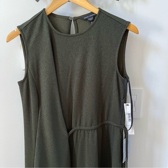Maggy London Asymmetrical Drape Midi Dress In Olive 2 NWT - Picture 3 of 15